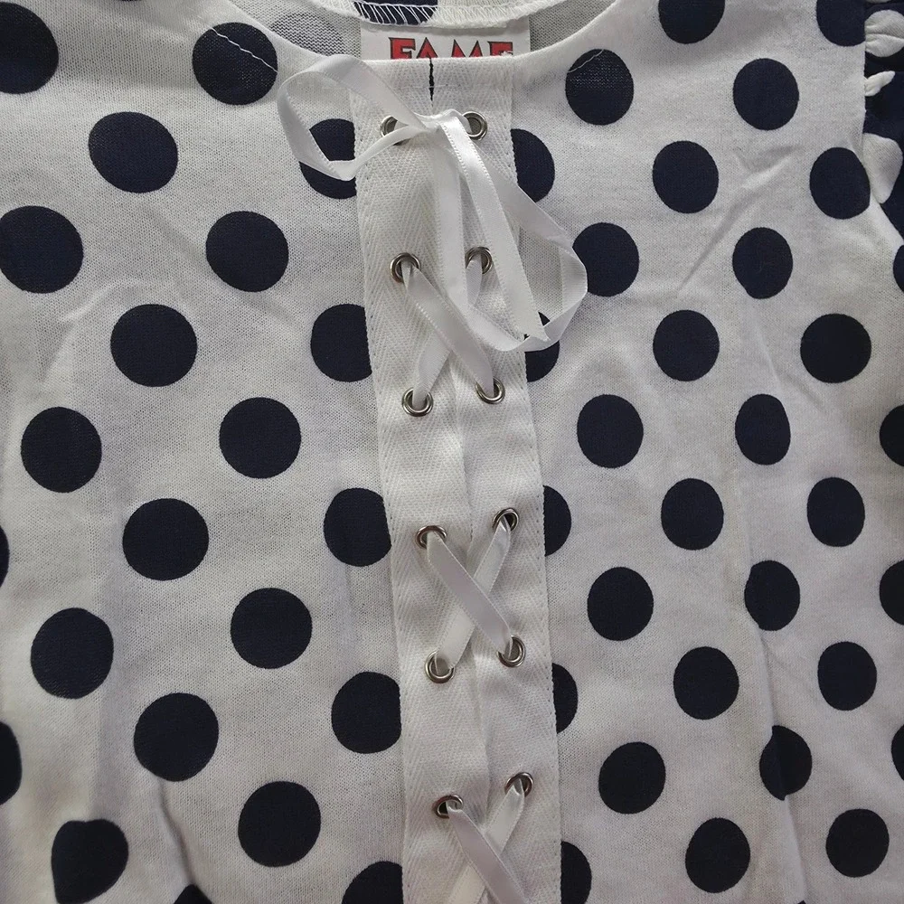 Vintage Fame Clothing Co Polka Dot Top and Shorts Set Navy White Kids 6X USA 90s